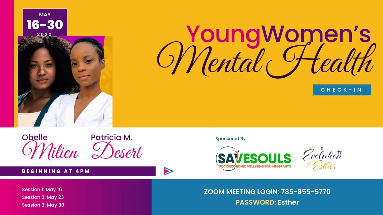 Flyer for the Young Women's Mental Health series, May 16, 23, and 30, 2020.